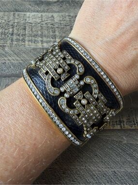 Heidi Daus "Denim and Deco" Crystal Hinged Bangle Bracelet